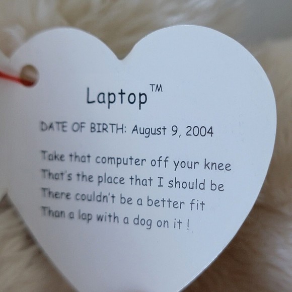 TY Original Beanie Babies LAPTOP 2004 Cocker Spaniel Light Beige Plush New - Picture 10 of 10